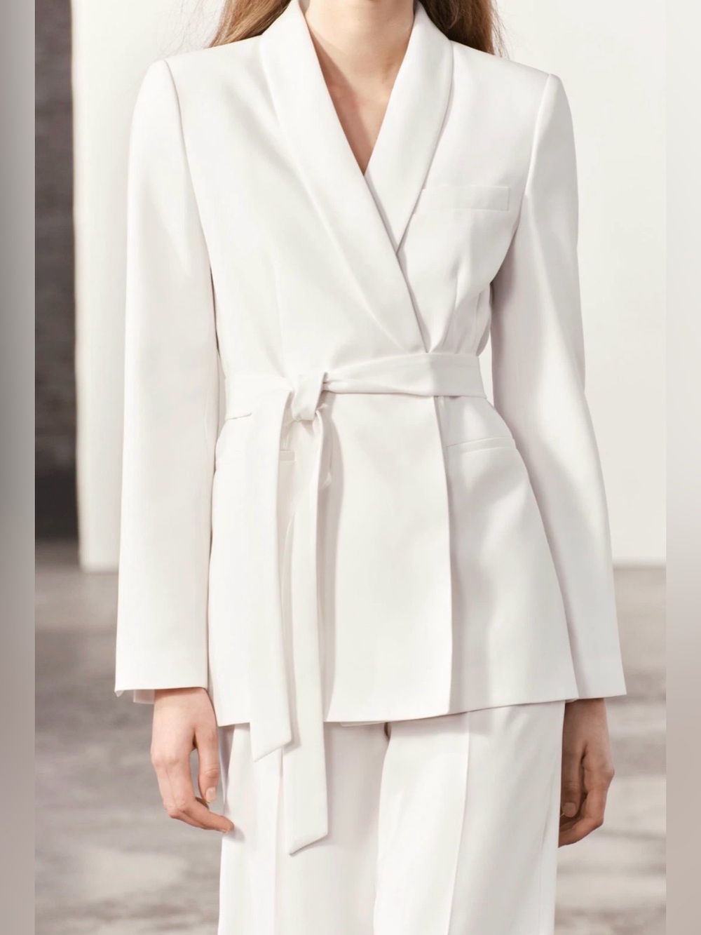 NWT ZARA White Belted Double Breasted Blazer M